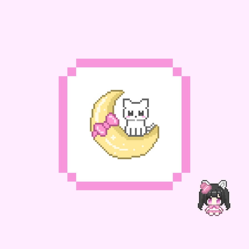 Twitch・YouTube対応 月にのるねこのドット絵サブスクバッジ メンバーシップバッジ