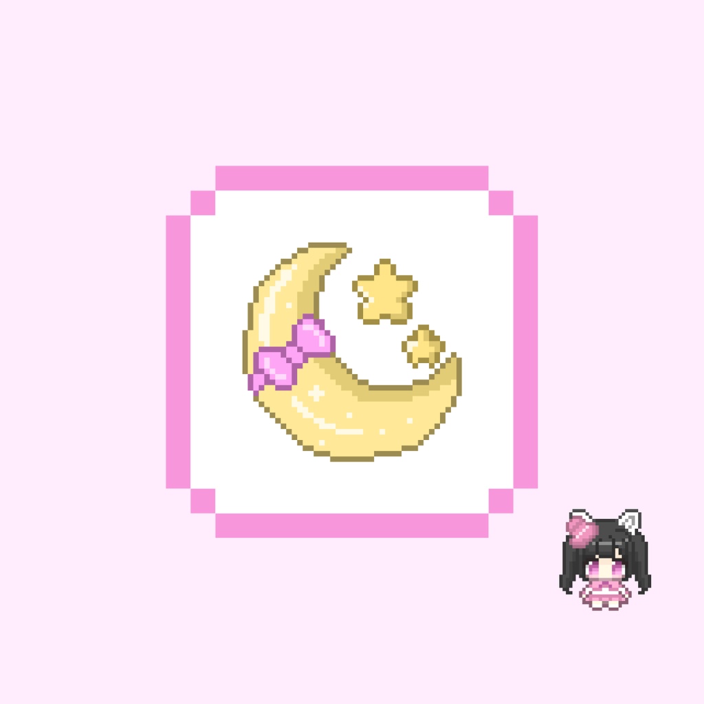 Twitch・YouTube対応 月とリボンと星のドット絵サブスクバッジ メンバーシップバッジ