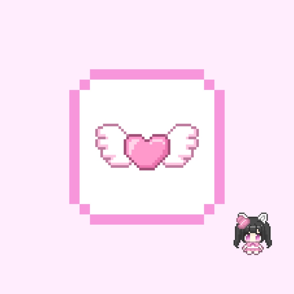 Twitch・YouTube対応 ハートと大きな羽のドット絵サブスクバッジ メンバーシップバッジ