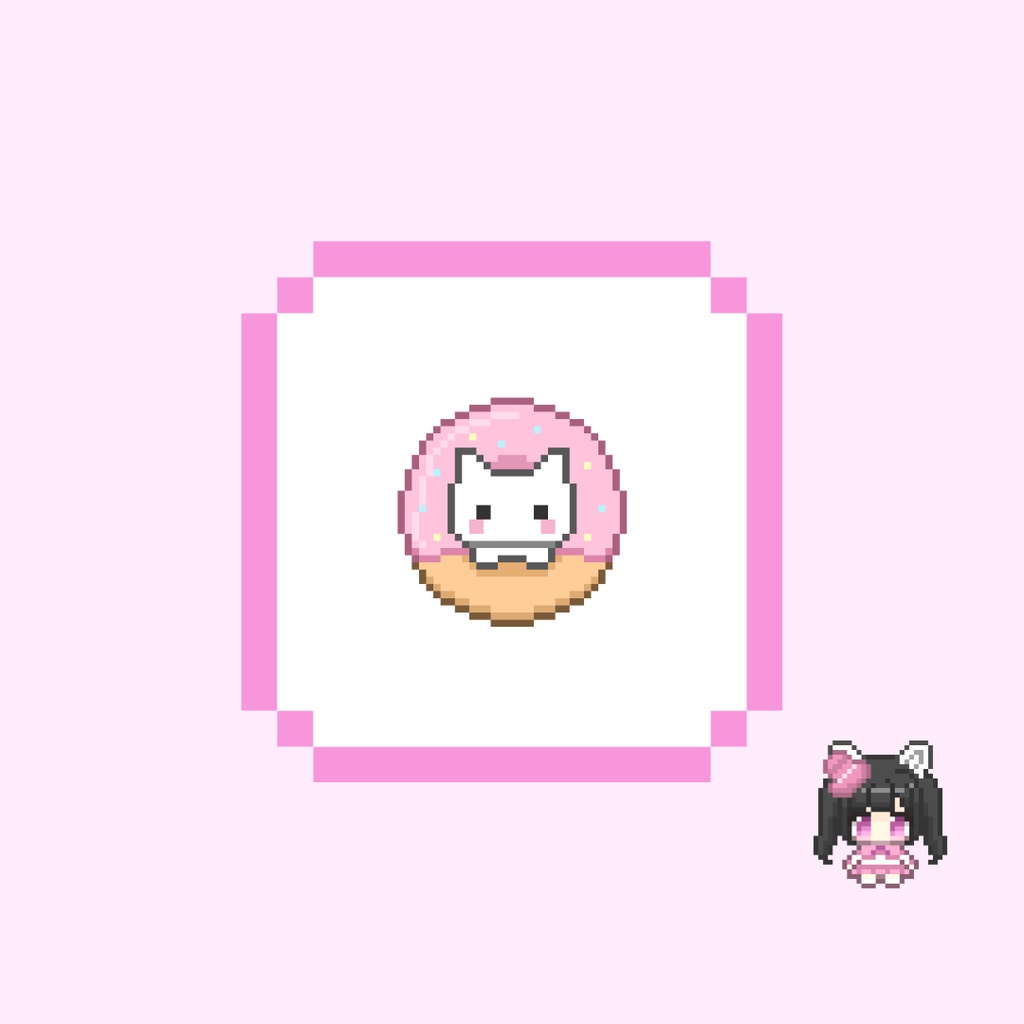 Twitch・YouTube対応 ねこちゃんドーナツのドット絵サブスクバッジ メンバーシップバッジ