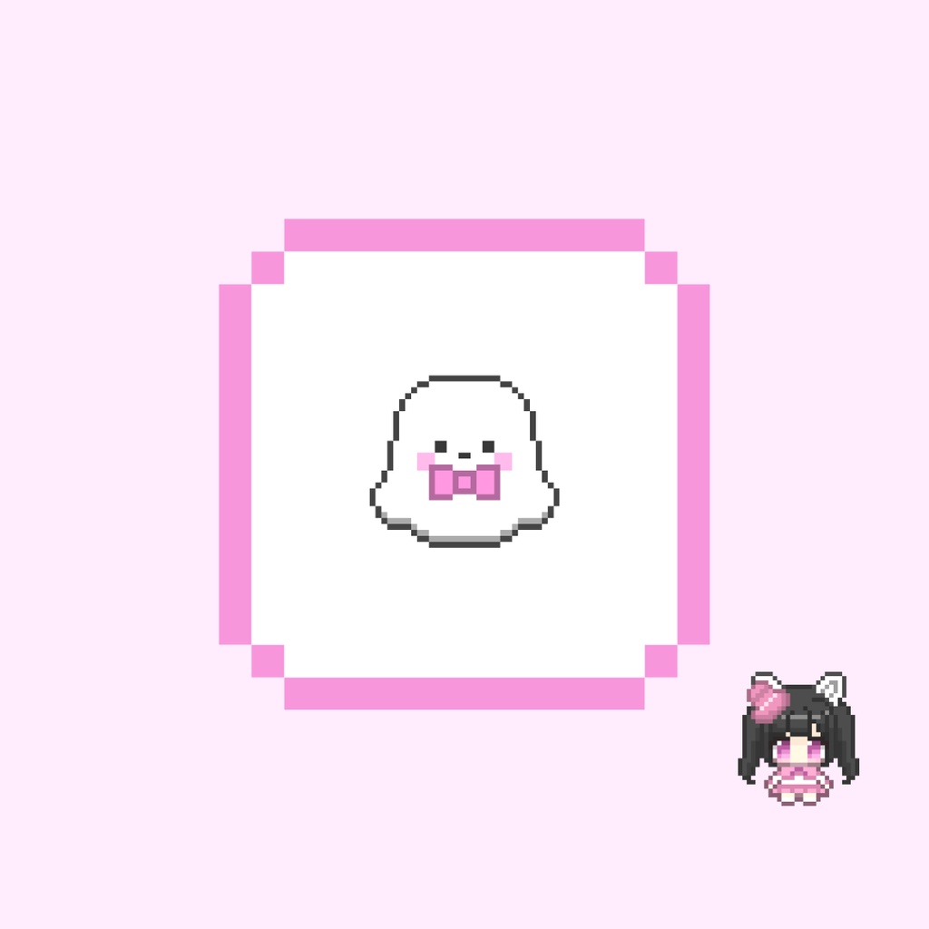 Twitch・YouTube対応 おばけとリボンのドット絵サブスクバッジ メンバーシップバッジ