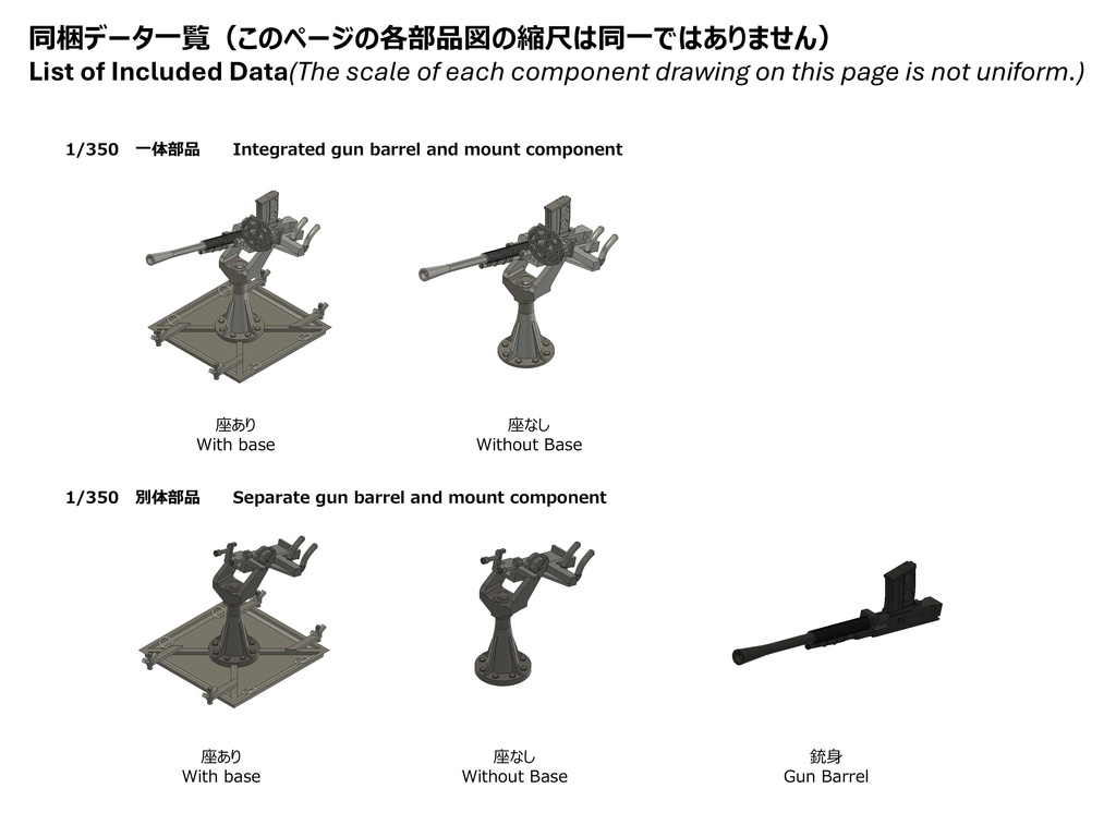 【25年11月更新】【STLデータ】1/72&1/350 日本海軍九六式25mm単装機銃 IJN Type96 25mm Single AA gun
