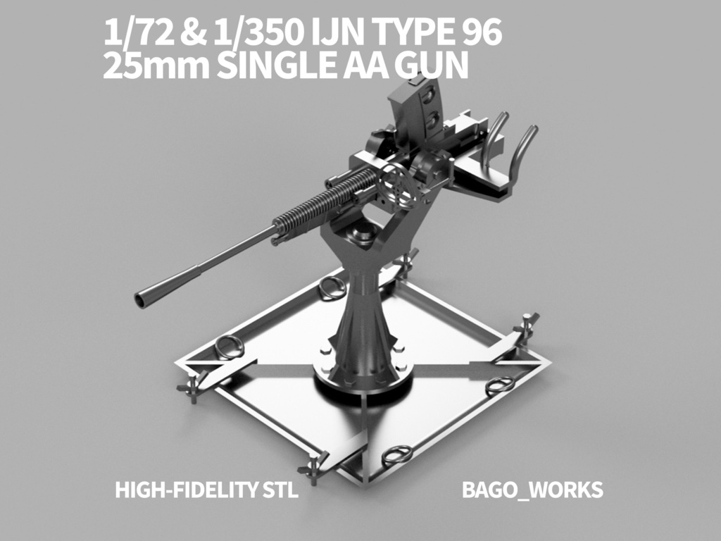【25年11月更新】【STLデータ】1/72&1/350 日本海軍九六式25mm単装機銃 IJN Type96 25mm Single AA gun