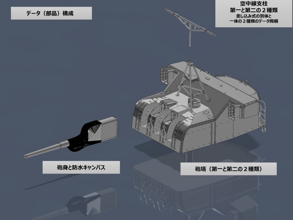 【STLデータ】1/350 戦艦大和 15.5cm副砲 Battleship Yamato 15.5cm Secondary Turret