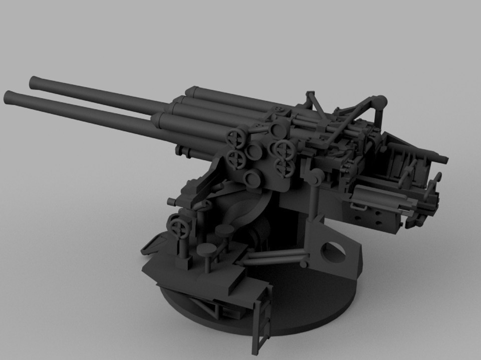 【STLデータ】1/350 日本海軍八九式12.7cm連装高角砲 IJN Type89 12.7cm AA gun