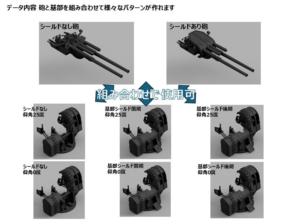 【STLデータ】1/350 日本海軍八九式12.7cm連装高角砲 IJN Type89 12.7cm AA gun