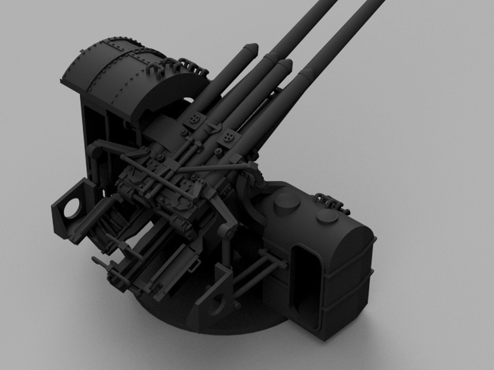 【STLデータ】1/350 日本海軍八九式12.7cm連装高角砲 IJN Type89 12.7cm AA gun