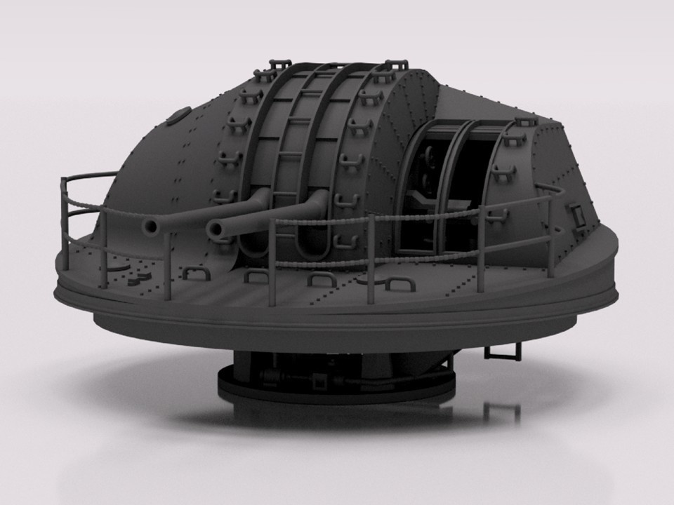 【STLデータ】1/350 戦艦大和 シールドつき12.7cm連装高角砲 Battleship Yamato 12.7cm AA gun with shield