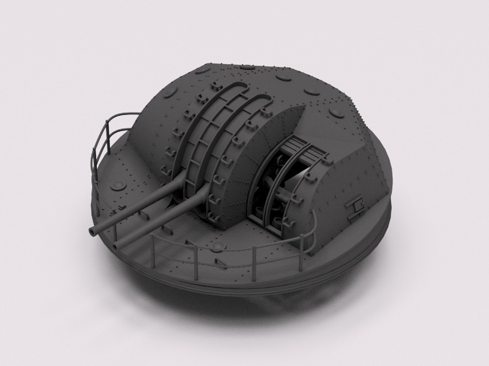 【STLデータ】1/350 戦艦大和　シールドつき12.7cm連装高角砲　 Battleship Yamato 12.7cm AA gun with shield