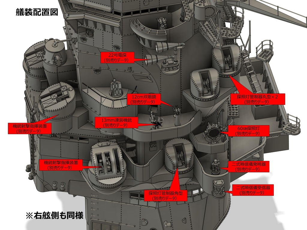 【STLデータ】1/350 戦艦大和 中央構造物 1945年 Battleship Yamato Super Structure 1945