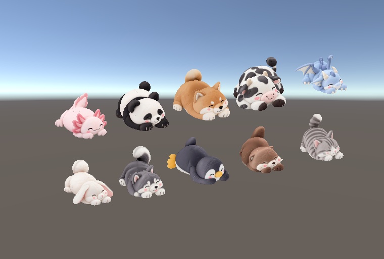 【3Dモデル】ふわもちアニマル抱き枕セット|かわいい動物クッション