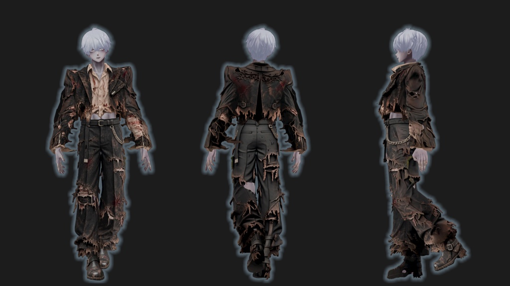【VRChat対応】ハロウィン・ゾンビ衣装＋ゾンビ風スキンテクスチャセット【男性アバター向け】