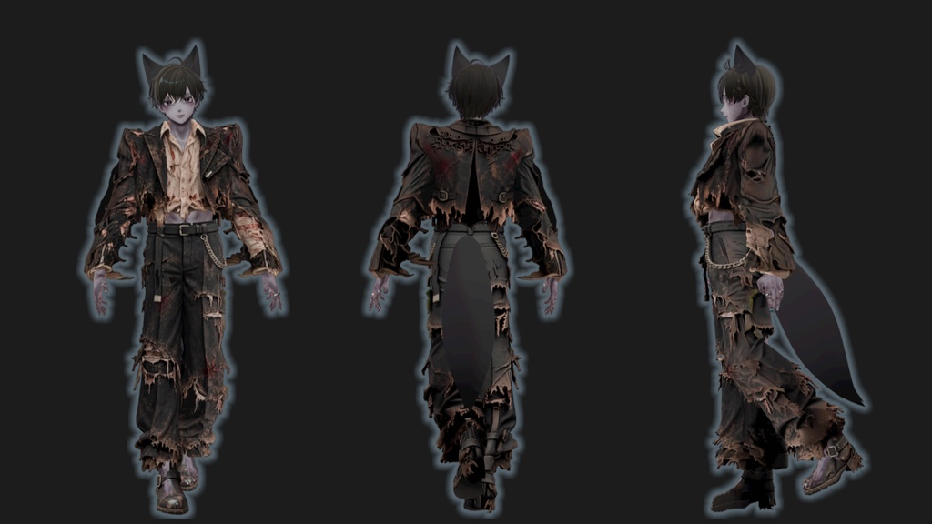【VRChat対応】ハロウィン・ゾンビ衣装+ゾンビ風スキンテクスチャセット【男性アバター向け】