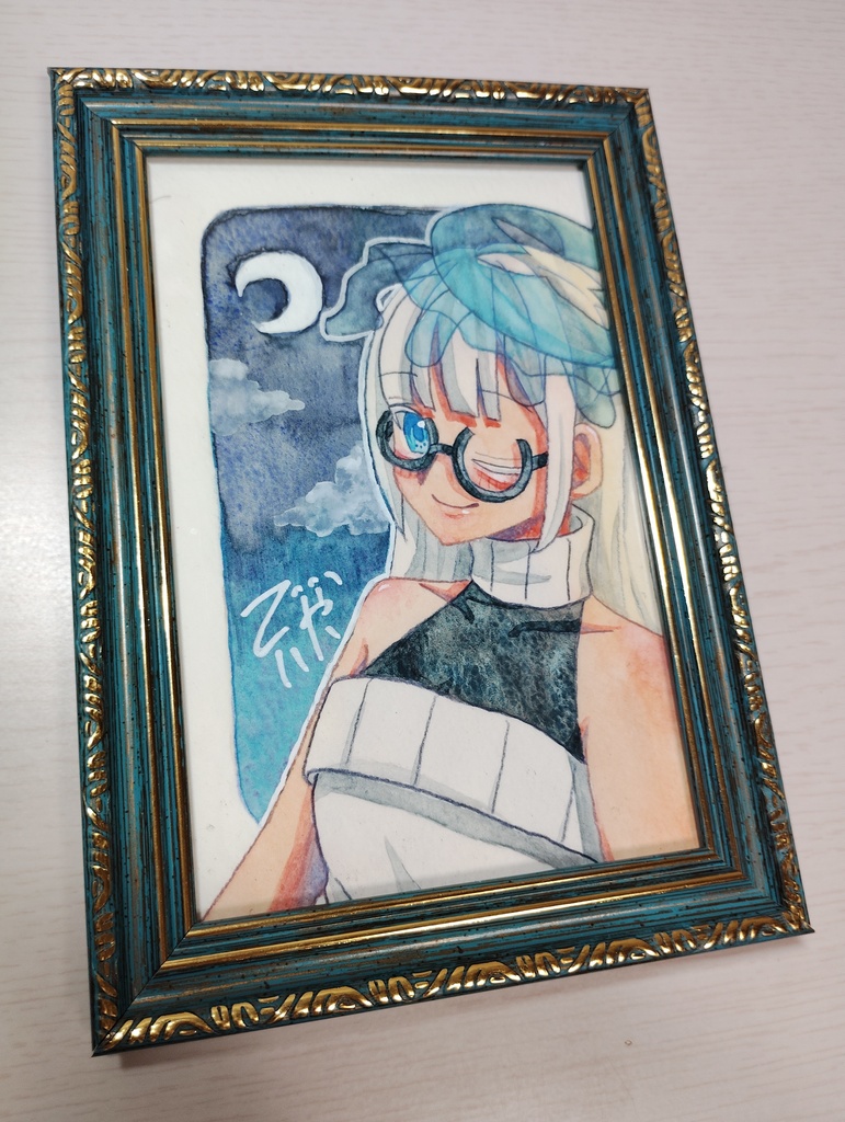 【額装原画】海と月