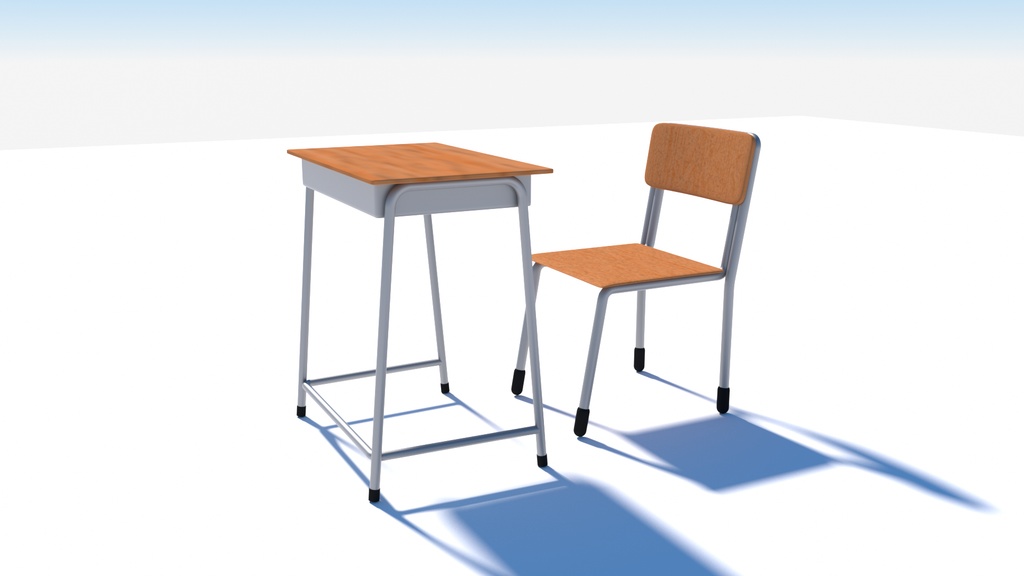 [3Dモデル] 学校机と椅子