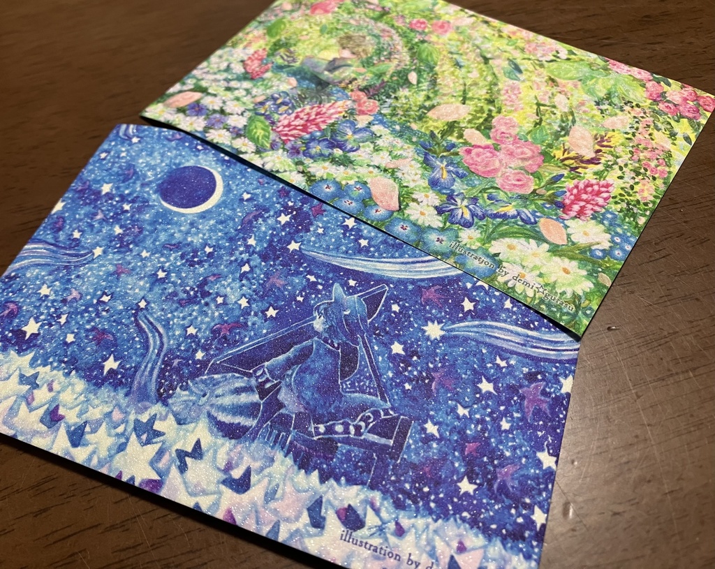 花と緑と青い星のキラッキラポスカセット