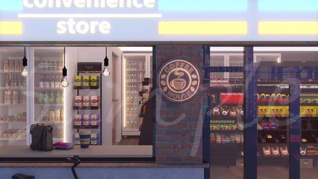 【背景素材】🏪コンビニ窓際席デート背景|店内に座れる配信シーン / 静止画PNG / 差し替えポスター付き / 雪&霧差分 / VTuber向け / 配信用背景素材