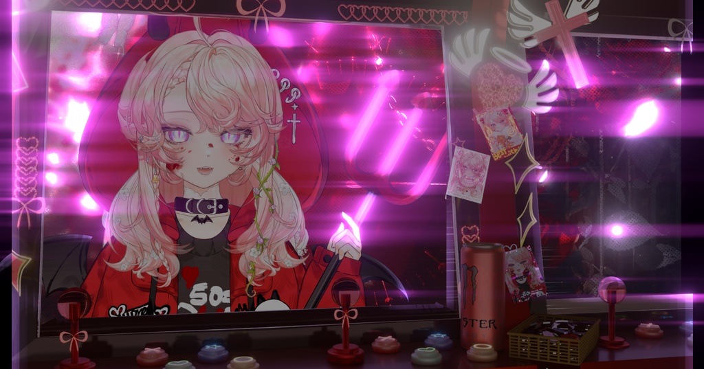 【動く背景】【VTuber向け】赤·動くライブ背景「𝙇𝙊𝙑𝙀 𝙂𝘼𝙈𝙀🕹️」 / 地雷系配信部屋♡【背景素材】