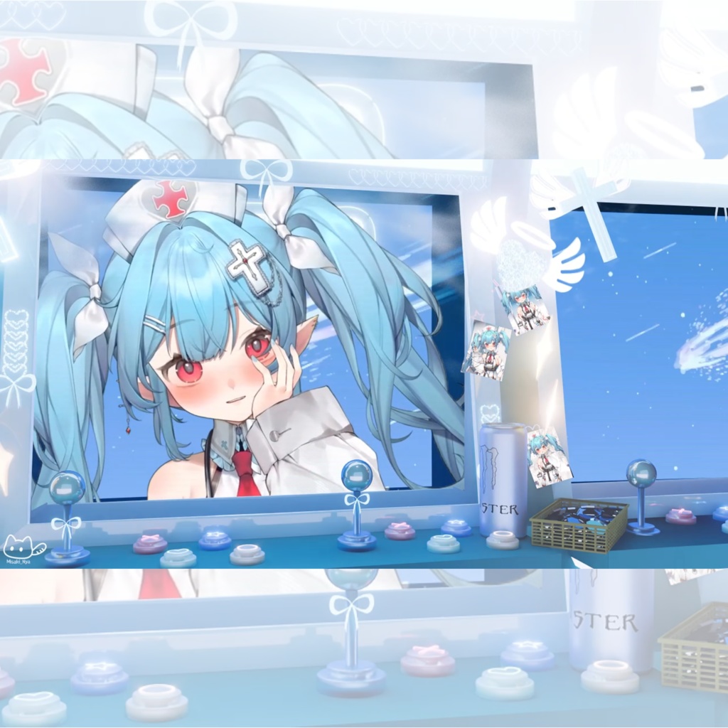 【動く背景】【VTuber向け】青·動くライブ背景「𝙇𝙊𝙑𝙀 𝙂𝘼𝙈𝙀🕹️」 / 地雷系配信部屋♡背景素材