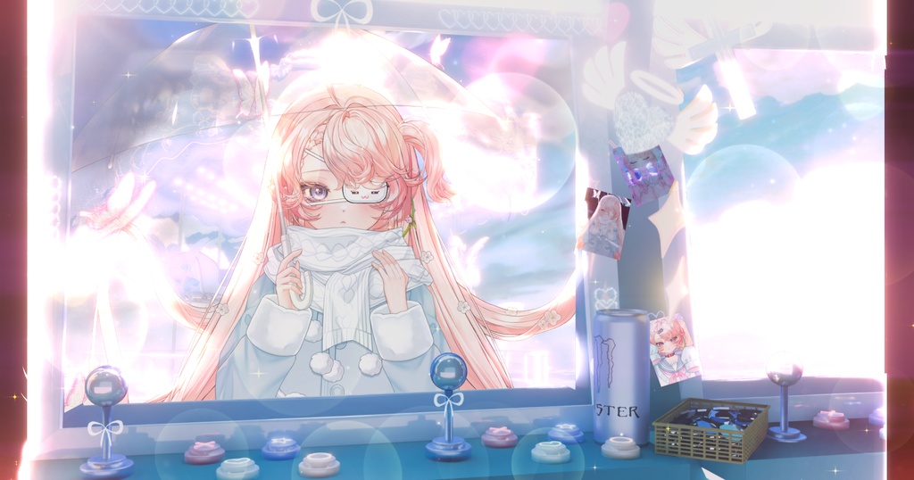 【動く背景】【VTuber向け】青·動くライブ背景「𝙇𝙊𝙑𝙀 𝙂𝘼𝙈𝙀🕹️」 / 地雷系配信部屋♡背景素材