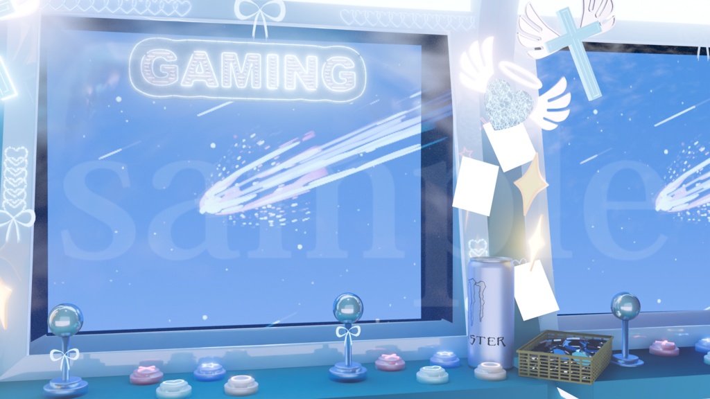 【動く背景】【VTuber向け】青·動くライブ背景「𝙇𝙊𝙑𝙀 𝙂𝘼𝙈𝙀🕹️」 / 地雷系配信部屋♡背景素材