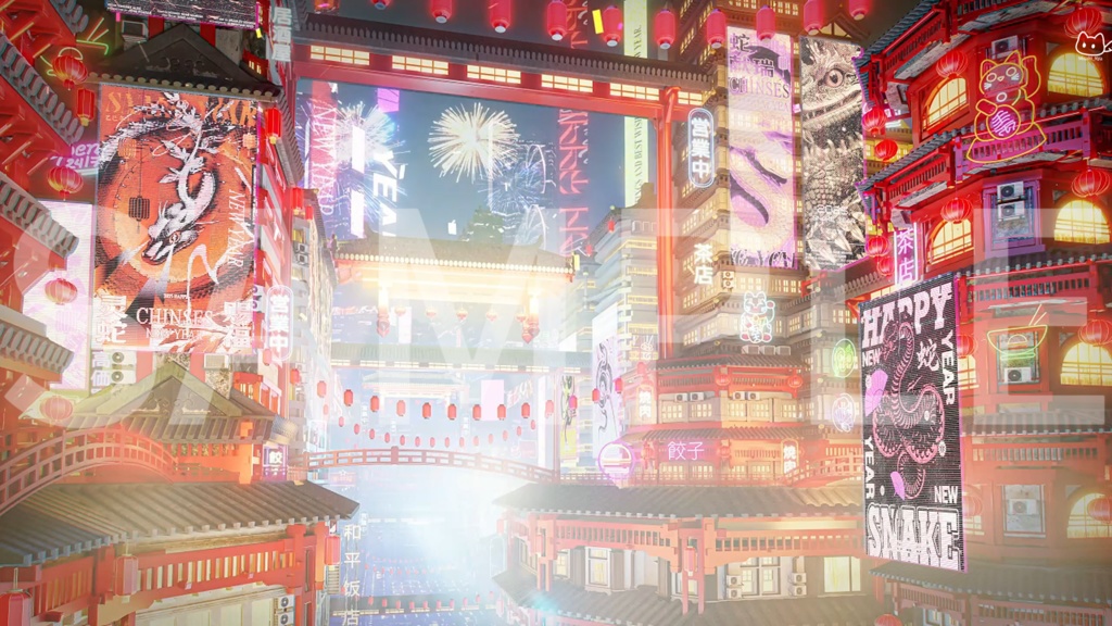 【背景素材】【VTuber向け】動くライブ背景「新春紀元🧨」 /新年 / サイバーパンク風中華風新年背景/配信部屋