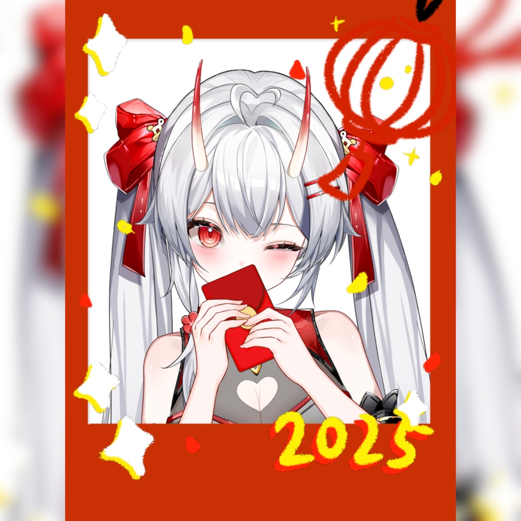 【VTuber向け】🎀手描き風の新年テーマのポラロイドカード素材です🎀