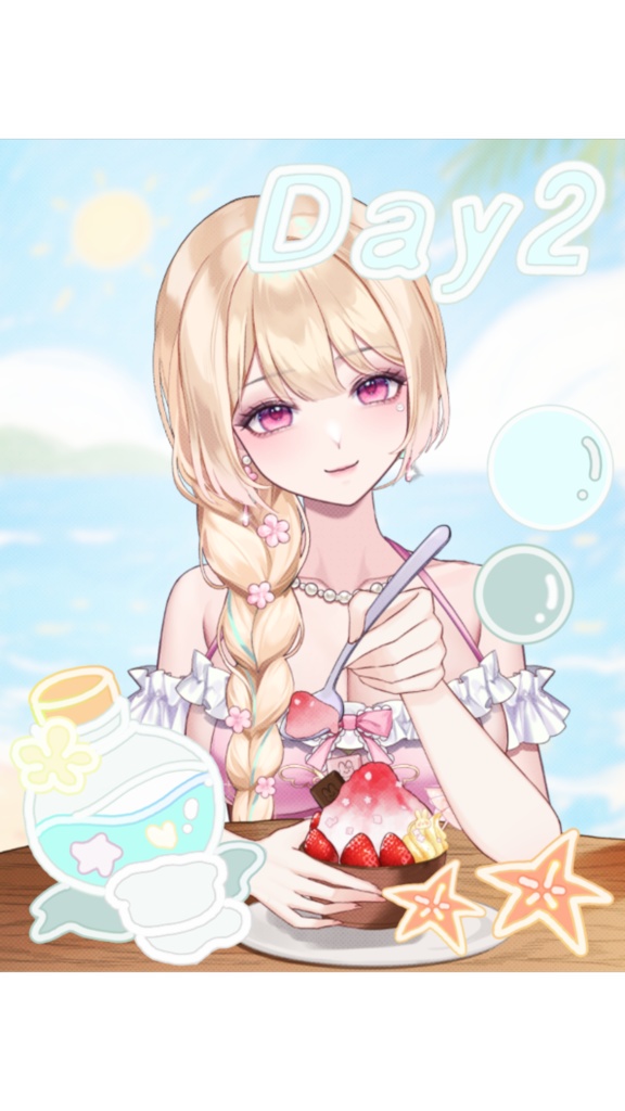 【VTuber向け】 🧃手書き風🧩🌴5日間の日程~インスタ風カード 🌴🧩