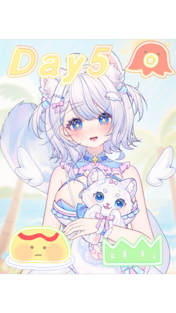 【VTuber向け】 🧃手書き風🧩🌴5日間の日程~インスタ風カード 🌴🧩