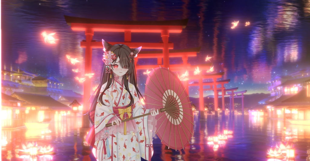 【背景素材】⛩️🎆水鏡花火 ·宵宮百景⛩️🌊Hanabi Shrine🎴VTuber向け/PV背景プラン/配信部屋♡