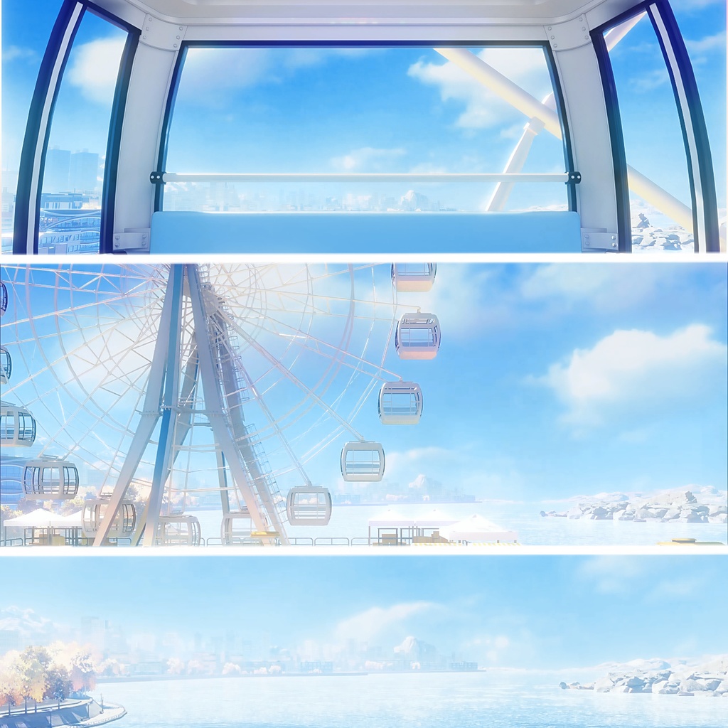 【動く背景】💖絆のループ🎡海の上で【完全に一周】回る観覧車です!🚟💌/VTuber向け/PV背景プラン/配信部屋♡