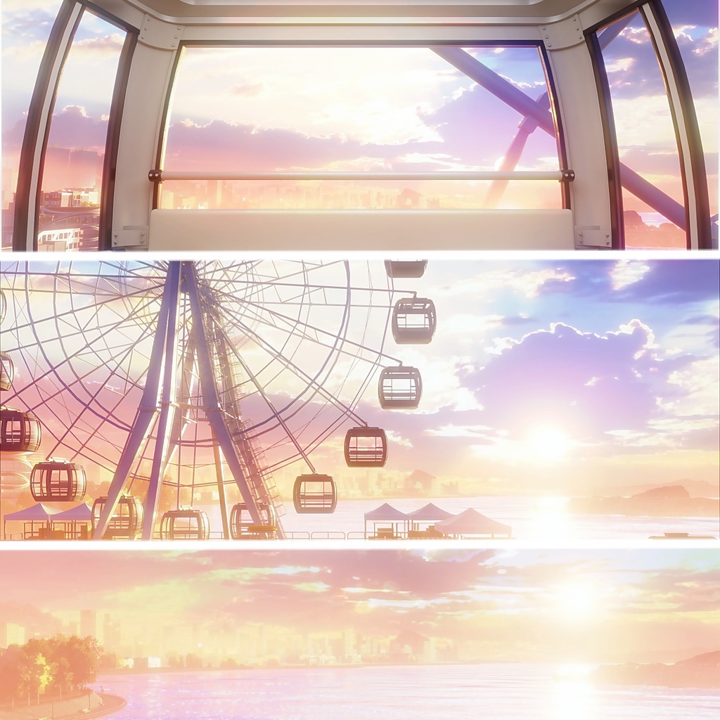 【動く背景】💖絆のループ🎡海の上で【完全に一周】回る観覧車です!🚟💌/VTuber向け/PV背景プラン/配信部屋♡