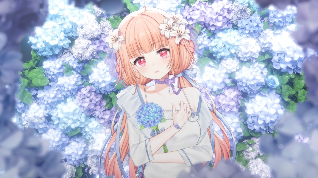 *夜差分BG追加*【VTuber向け】【Live2d付き】💜紫陽花✧˖° 🫧・花の海に横たわる少女 /萌え/Live2D衣装アクセサリー【VTS】配信用素材