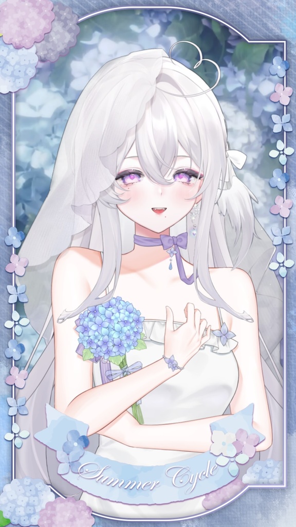 【VTuber向け】【Live2d付き】💜紫陽花✧˖° 🫧・花の海に横たわる少女 /萌え/Live2D衣装アクセサリー【VTS】配信用素材