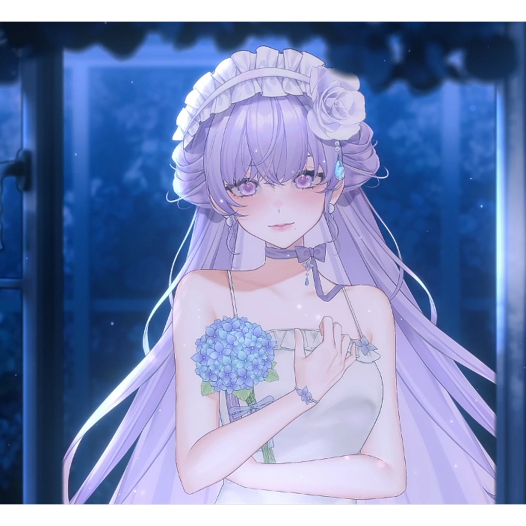 *夜差分BG追加*【VTuber向け】【Live2d付き】💜紫陽花✧˖° 🫧・花の海に横たわる少女 /萌え/Live2D衣装アクセサリー【VTS】配信用素材