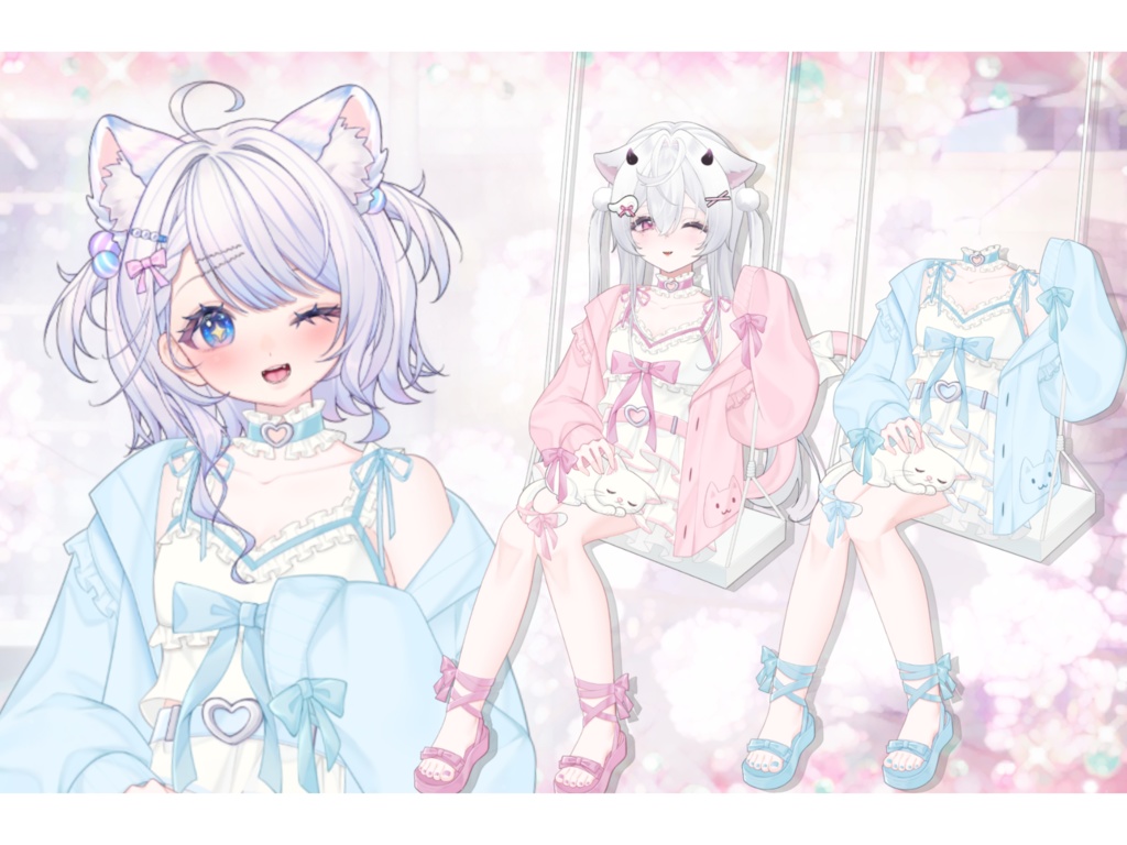 【VTuber向け】🎀猫と雲ブランコ💗🐈・揺れるブランコ付き /萌え/Live2D衣装アクセサリー【VTS】配信用素材【Live2d付き】