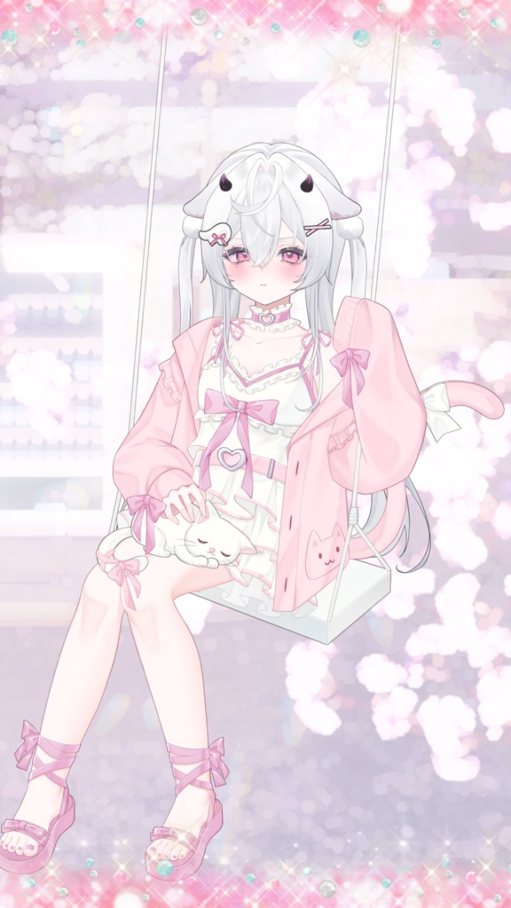 【VTuber向け】🎀猫と雲ブランコ💗🐈・揺れるブランコ付き /萌え/Live2D衣装アクセサリー【VTS】配信用素材【Live2d付き】