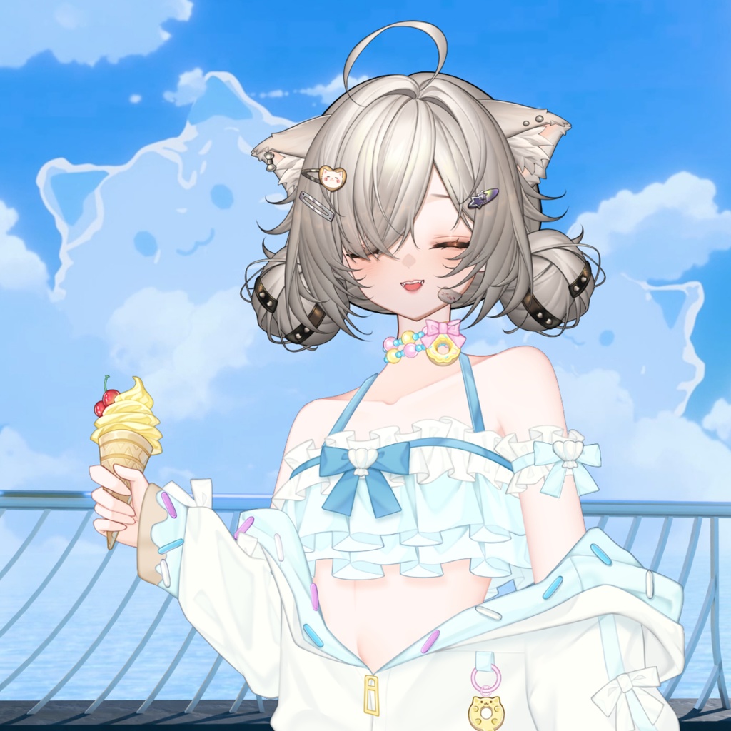 【VTuber向け】【Live2d付き】☁️わっかちゃんO º °🍹海辺でゆっくりしましょう~水着【VTS】配信用素材/動く背景