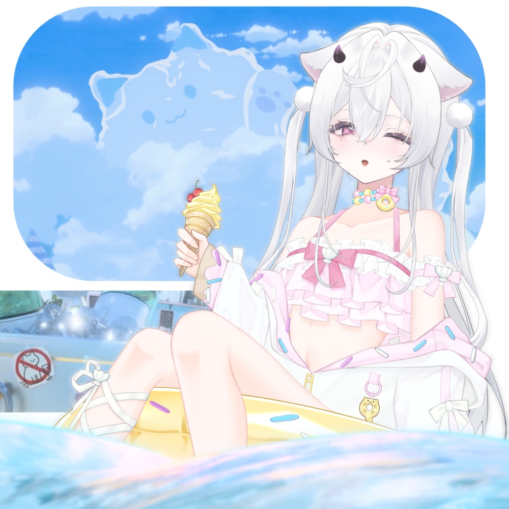 【VTuber向け】【Live2d付き】☁️わっかちゃんO º °🍹海辺でゆっくりしましょう~水着【VTS】配信用素材/動く背景