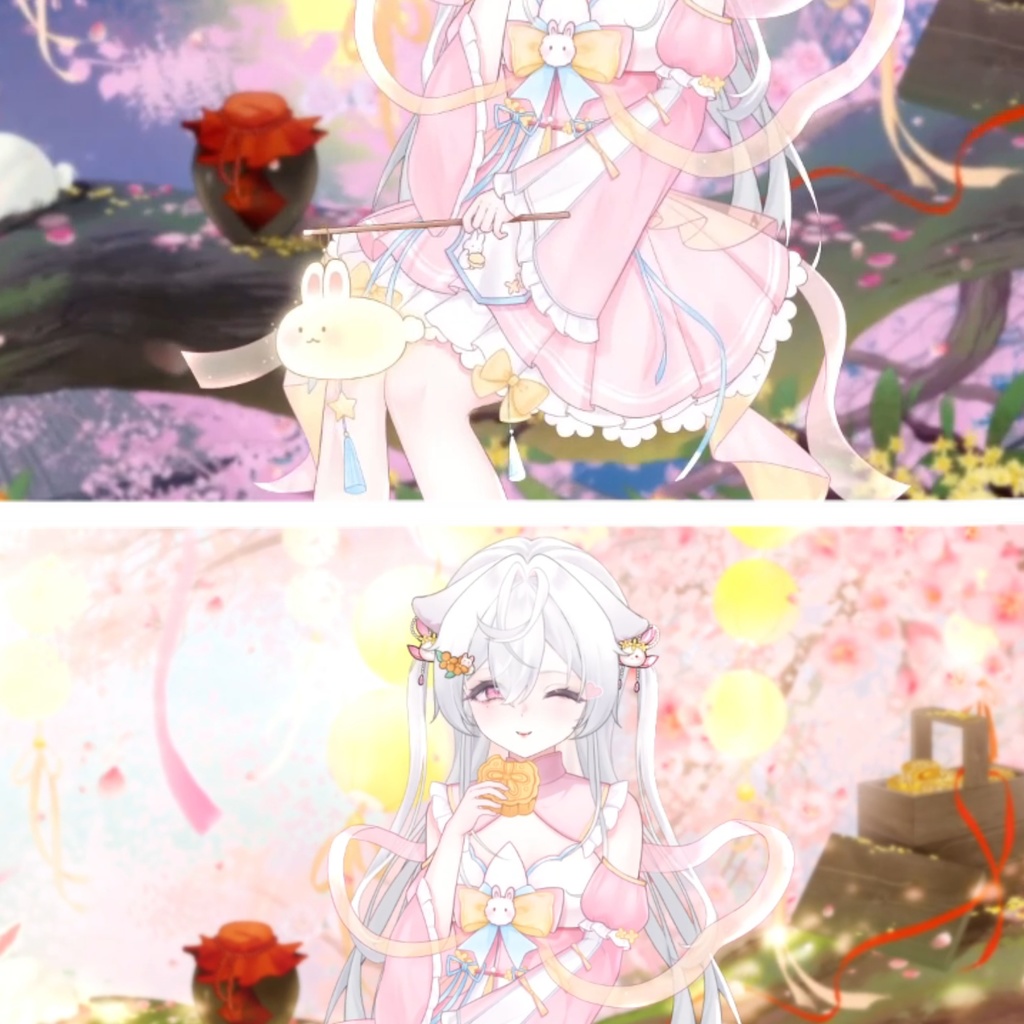 【VTuber向け】【Live2d付き】💌夢月見兔🐇中華風·お月見【VTS】Live2D衣装アクセサリー/配信用素材/動く背景