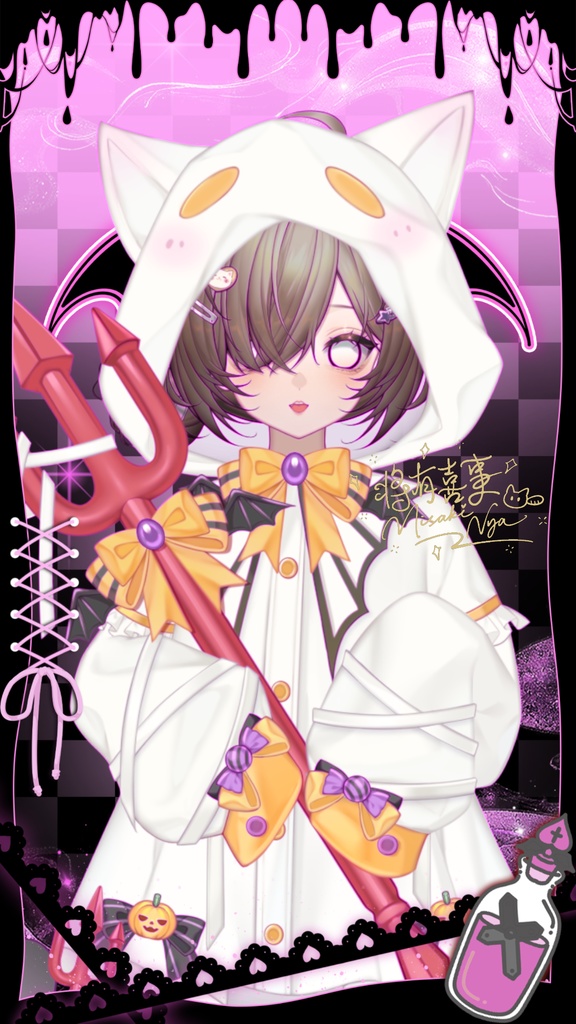 無料素材付き|🎃ハロウィン前夜の魔女修業中🔮【VTuber向け】【VTS】【Live2d付き】配信用素材/Live2D衣装アクセサリー