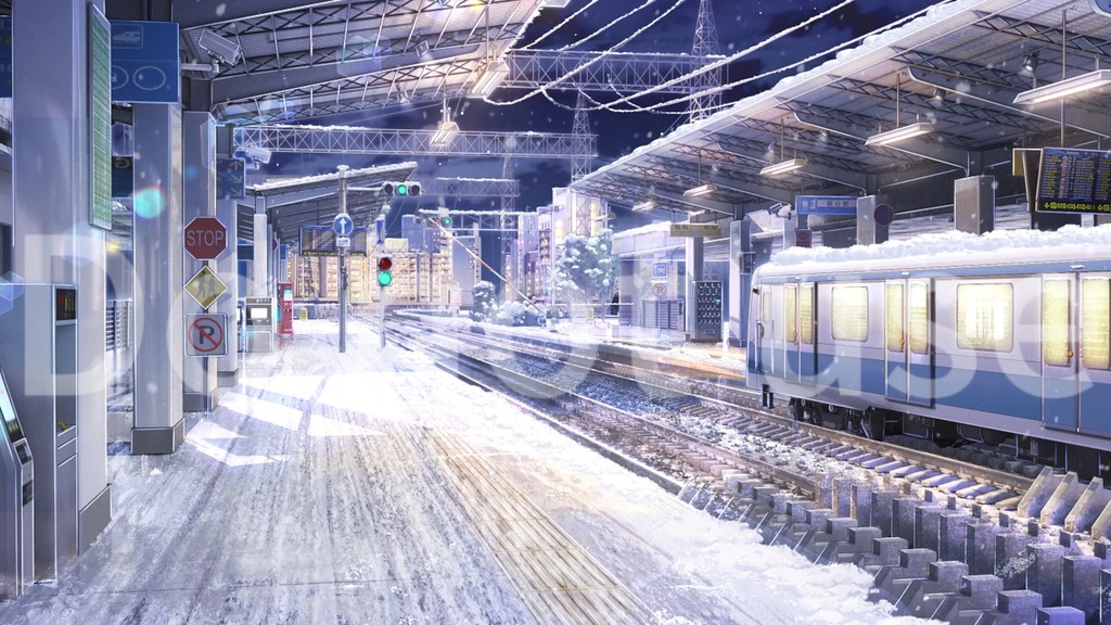 特価は12.5まで|動く背景|🚉❄️遠方が白に消える時|駅の背景|猫の駅|冬の雰囲気/アニメ感/純愛/ galgame感/配信用背景/VTuber向け/動画素材/配信部屋