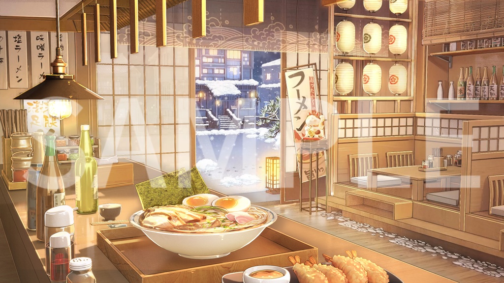 特価は12.15まで|動く背景|♨️冬を溶かす幸せの湯気🌫️雪夜ラーメン店/Overlay/雰囲気/冬/温かみ/冬の夜/配信用背景/VTuber向け/動画素材/配信部屋