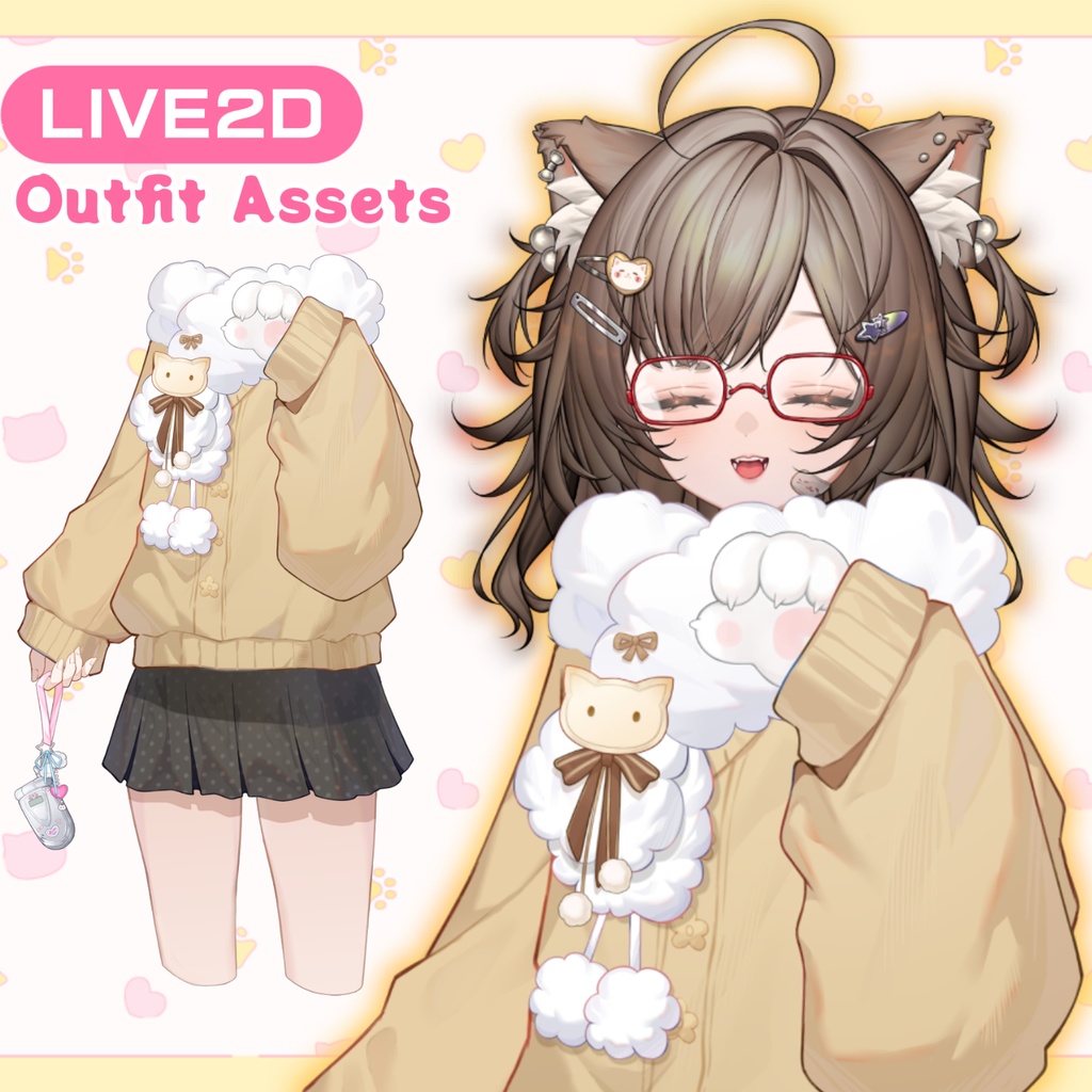 特価は12.13まで|Outfit Assets|Live2d付き🩷今日ももこもこ〜🐈 💕VTuber向け【VTS】配信用素材/Live2D衣装アクセサリー