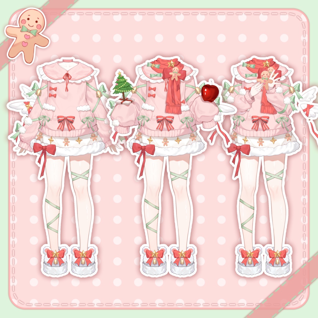 「無料/有料」Xmas-Outfit Assets|🎀꒰აRibbonAngel໒꒱・クリスマスセーター⁺˳✧🎀VTuber向け|Live2d付き|【VTS】配信用素材/Live2D衣装アクセサリー