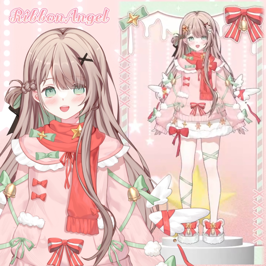 「無料/有料」Xmas-Outfit Assets|🎀꒰აRibbonAngel໒꒱・クリスマスセーター⁺˳✧🎀VTuber向け|Live2d付き|【VTS】配信用素材/Live2D衣装アクセサリー