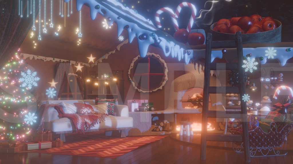 動く背景|Xmas🍰糖霜と暖炉・屋根裏のクリスマスイブ🎄/ 聖夜/ 配信用背景/VTuber向け/動画素材/ 魔法/ 平安なる夜/ Overlay/雰囲気/冬/温かみ/冬の夜/配信部屋
