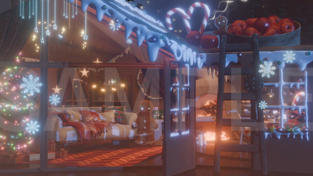 動く背景|Xmas🍰糖霜と暖炉・屋根裏のクリスマスイブ🎄/ 聖夜/ 配信用背景/VTuber向け/動画素材/ 魔法/ 平安なる夜/ Overlay/雰囲気/冬/温かみ/冬の夜/配信部屋