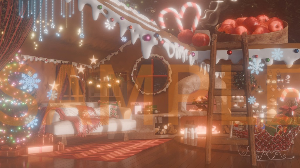 動く背景|Xmas🍰糖霜と暖炉・屋根裏のクリスマスイブ🎄/ 聖夜/ 配信用背景/VTuber向け/動画素材/ 魔法/ 平安なる夜/ Overlay/雰囲気/冬/温かみ/冬の夜/配信部屋
