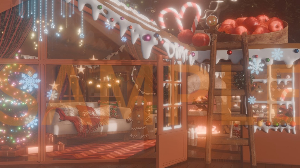 動く背景|Xmas🍰糖霜と暖炉・屋根裏のクリスマスイブ🎄/ 聖夜/ 配信用背景/VTuber向け/動画素材/ 魔法/ 平安なる夜/ Overlay/雰囲気/冬/温かみ/冬の夜/配信部屋